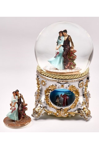 Kar Küresi Klasik Antik Büyük 120 Mm El Boyaması, Müzikli Kendinden Üflemeli, Gül Bahçesinde Sevgili