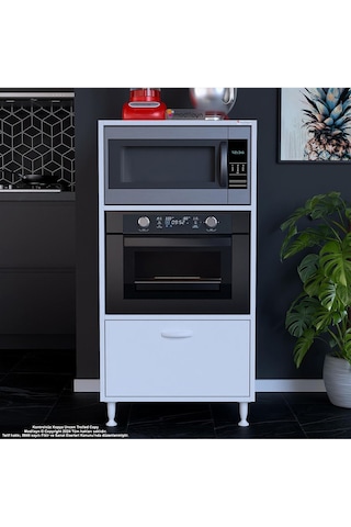 Armin 1 Kapaklı 59,6 X 119,2 X 56 Cm Mini Fırın Mikrodalga Fırın Dolabı Çok Amaçlı Mutfak Dolabı Beyaz