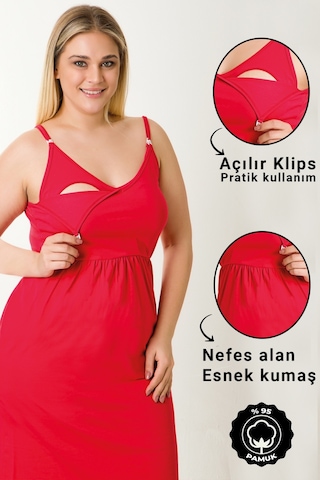 Parlingerie Hamile Lohusa Geceliği İp Askılı Kırmızı