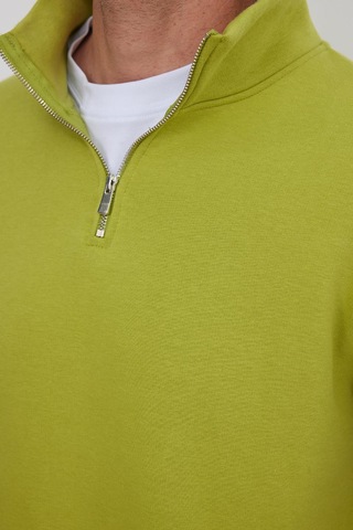 Tudors Unisex Relax Fit Rahat Kesim Pamuklu İçi Polarlı Yarım Fermuarlı Yeşil Dik Yaka Sweatshirt-35166 Yeşil