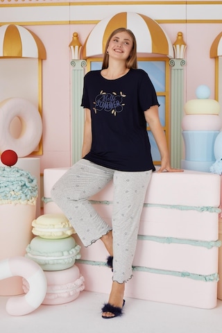 Sevim Kadın Büyük Beden Kısa Kol Lacivert Pijama Takım C1t4n7o51 001