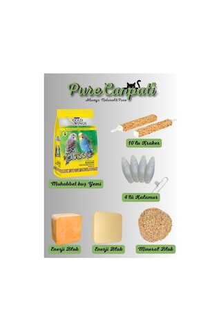 Purecanpati Muhabbet Kuşu İhtiyaç Seti Yem Kraker Kalamar Kemiği