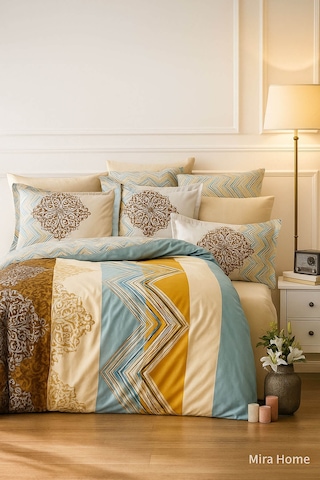 Çift Kişilik Pamuklu Nevresim Takımı Zigzag Desenli Renkli