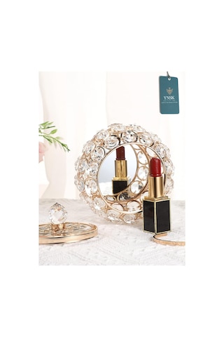 Chacha Home Luxury Lucent Lüks Kapaklı Kristal Mücevher Kutusu, Organizer, Düzenleyici, Şekerlik Küçük Boy Gold