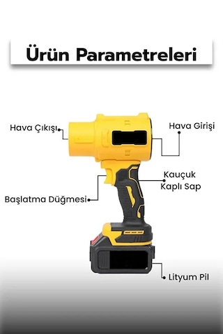 Go İthalat 21v Kablosuz Hava Üfleyici 32.000rpm Turbo Fan, 12.000mah Batarya, Bahçe &amp Amp Araç