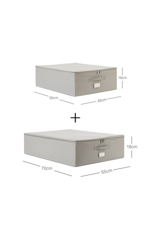 Ocean Home Textile 2'li Gri Balıksırtı Destekli Hurç Set  45 x 55 x 18 + 55 x 70 x 18 cm