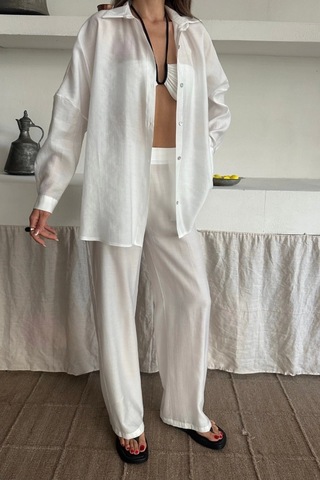 Defymoda Gömlek - Pantolon Takım - Beyaz Beyaz