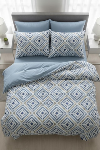 Mavi Geometrik Çizgi Çift Kişilik %100 Pamuk Nevresim Takımı MAVI