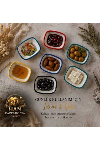 Kapadokya Çerezlik,sosluk,reçellik,zeytinlik,baharatlık,kahvaltılık Sunum Kaseleri 6 Lı Dikdörtgen Çok Renkli