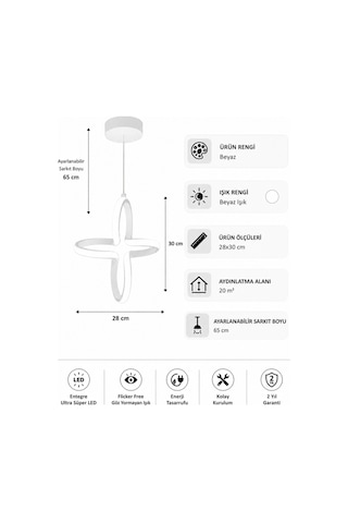 AvizeGO Enzo Led Sarkıt Avize Beyaz Işık