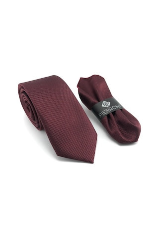 Pierroni Bordo Oxford Desen Mendilli Kravat Bordo