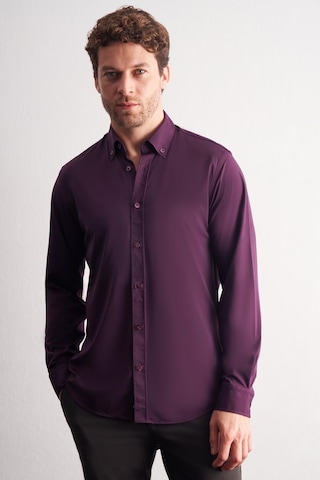 İmza Mor Düğmeli Yaka Örme Uzun Kol Performans Ürün Slim Fit Esnek Gömlek 1004255270 Mor