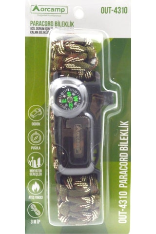 Orcamp Çok Fonksiyonlu Paracord Kamuflaj Bileklik Hayatta Kalma Bilekliği Out-4310 Yeşil