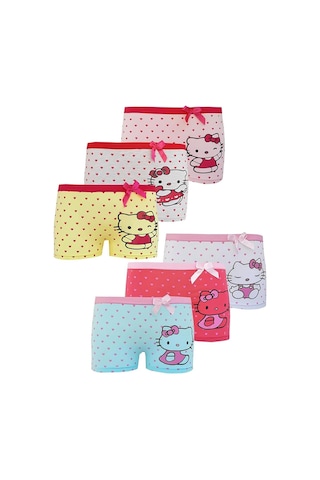Dode Flora Neyl Kız Çocuk Karışık Kedicik Desenli Likralı Pamuklu 6 Lı Paçalı Boxer Karışık