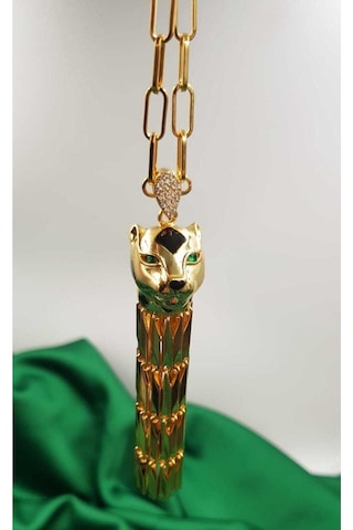 Jaguar Model Altın Tasarım Panter 1. Sınıf Şık Tasarım Çelik Kolye