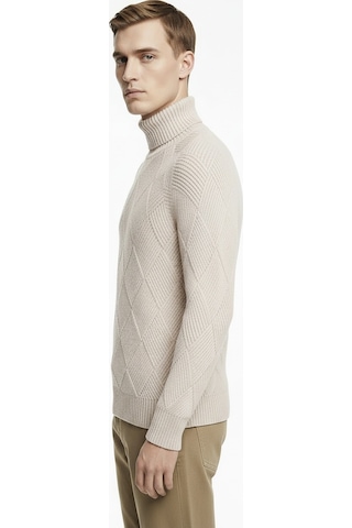 Alpha Studio Bej Erkek Balıkçı Yaka Regular Fit Baklava Desenli Kazak Au-3082h Mock Neck Raglan Sweater