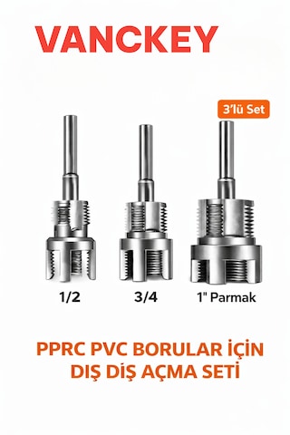 Pprc Pvc Boru Dış Diş Açma Seti 3 Lü 1/2 3/4 1 Parmak Pafta Kılavuz Matkap Uyumlu