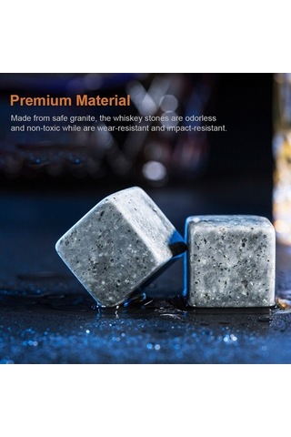 9pcs Viski Taş Seti Soğutma Taşları Ahşap Kutu Soğutma Kayaları Yeniden Kullanılabilir Buz Küpleri - Gri Gri