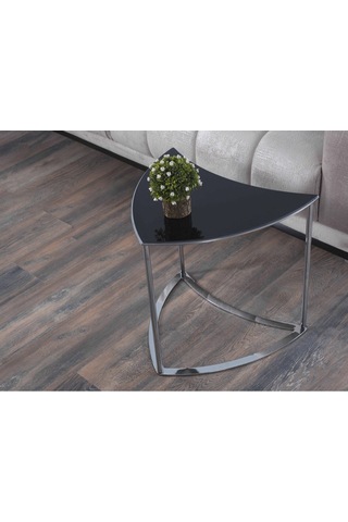 Premium Modern Yuvarlak Sehpa 6 Lı Takım 100 48 Cm Siyah Cam Bronz Ayaklı