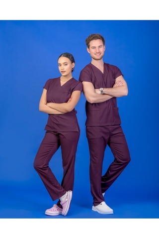 Tek Üst Unisex Kalıp Mürdüm Likralı Hemşire / Doktor Forması Scrubs Mor
