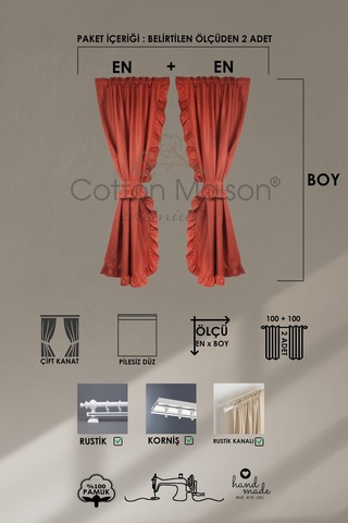 Poli Perde Çift Kanat Dikey Fırfırlı Kiremit