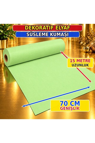 Vıp 15 Metre Açık Yeşil Tela Kumaş Açık Yeşil Elyaf Kumaş Yılbaşı Süsleme Kumaşı 70 Cm Genişliğinde