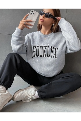 Oversize Basic Eşofman Takımı Alt Siyah Üst Gri Gri