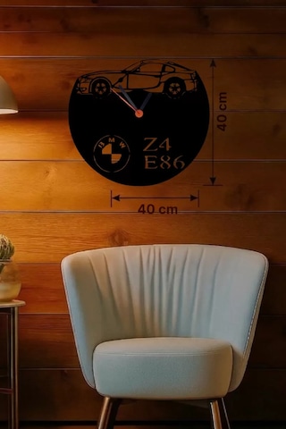 Mey Najmaddin Bmw Z4 E86 Tasarım Ahşap Duvar Saati - 40x40 Cm Lazer Kesim Dekoratif Najmaddin Çok Renkli