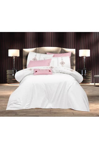 Goldroom Aysima 4 Yastıklı %100 Pamuklu Nevresim Takımı 7 Parça Pudra