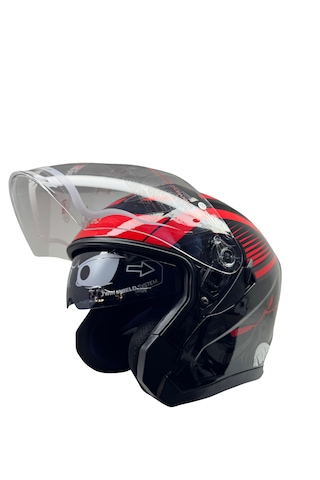 Kask Ls5 Marka Çenesiz Yarım Kask Siyah - Kırmızı