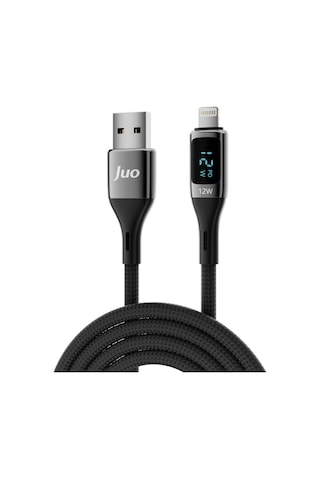 Juo 12W Dijital Led Ekranlı Usb-a To Lightning Apple Uyumlu iPhone iPad Örgülü Hızlı Şarj ve Data Kablosu 2M