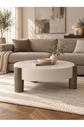 Noryn Yuvarlak Orta Sehpa Çap 90cm Aytaşı Ve Bonj Renk Metal Ayak 35cm Modern Tasarım Dekoratif Aytaşı + Bonj19
