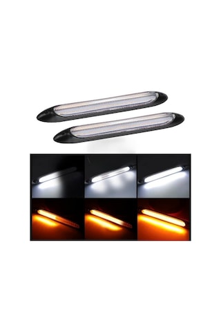 Selamlamalı Güçlü Işık Açılış Animasyonlu 12V Su Geçirmez Kayar Sinyalli Araba Gündüz Farı Drl Led Lamba Beyaz - Sarı 2 Adet 34.5 CM