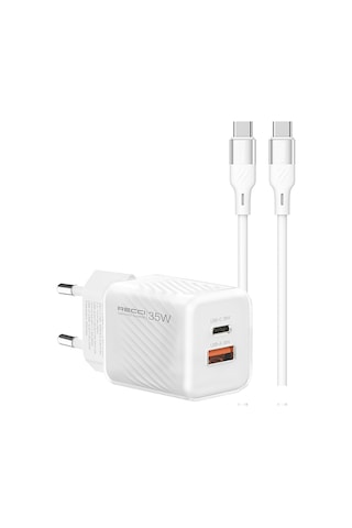 Recci Rc83ecc Gan Teknolojili Hızlı Şarj Başlığı Usb-a To Type-c Pd 35w Kablolu Şarj Seti Beyaz