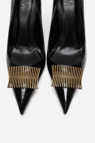 Luvishoes Dexen Siyah Baskı Metal Tokalı Kadın İnce Topuklu Ayakkabı