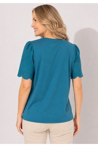Mamayaga Kadın V Yaka Kolları Güpürlü Curve Büyük Beden Spor Şık %100 Cotton Tshirt Bluz Petrol Mavi