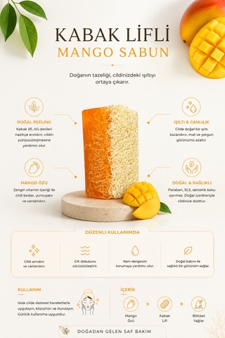 Kabak Lifli Sabun Mango Özlü Nemlendirici Ve Besleyici Cilt Bakım Sabunu
