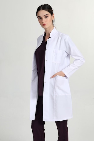 Başak Önlük Kadın Uzun Hakim Yaka Doktor Hemşire Öğretmen Önlüğü Beyaz Beyaz