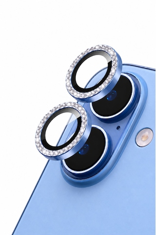 Apple iPhone 17 Uyumlu Taşlı Kamera Lens Koruyucu Sis Mavisi
