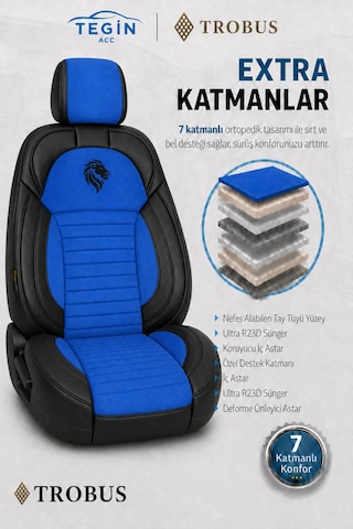 Peugeot 407 2004-2011 Araca Uyumlu Premium Tay Tüyü Koltuk Kılıfı Liona Serisi Mavi Siyah 04738924