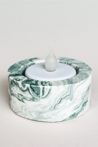 El Yapımı Mermer Desenli Yeşil Beton Tealight Mumluk Minimal Dekoratif Mumluk 3 Adet Yeşil