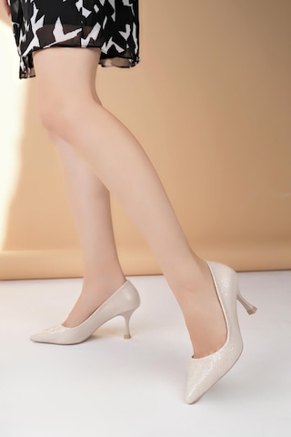 Nesilshoes Nesil Shoes Özma 6175 Bej Topuklu Kadın Stiletto