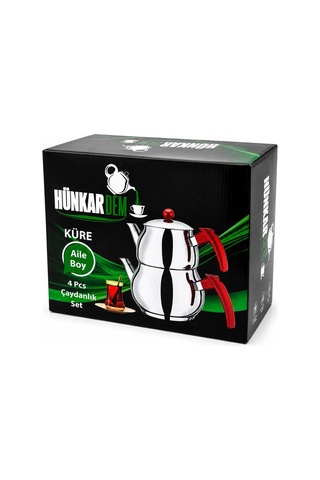 Aile Büyük Boy Küre Çelik Çaydanlık Seti Üst: 1.2lt - Alt: 2lt 5468 Çok Renkli