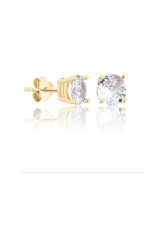 925 ayar Gümüş 14k Altın kaplama 7 mm Tektaş küpe