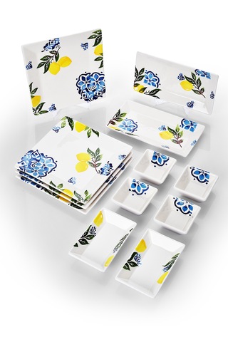 Piatti Naturali 12 Parça 4 Kişilik Limon Kahvaltı Takımı Handmade Sunum Set Çok Renkli