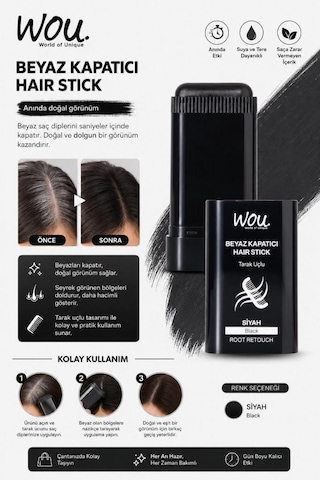 Wou Beyaz Kapatıcı Tarak Uçlu Hair Stick 15 Gr Siyah