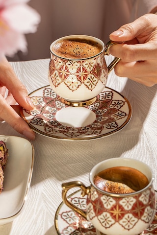 Nehir Rüya Porselen Kahve Fincan Takımı Seti 6 Kişilik Beyaz - Altın