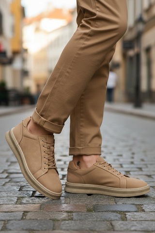 Kum Nubuk Hakiki Deri Büyük Numara Erkek Casual Ayakkabı 2516 M Bej