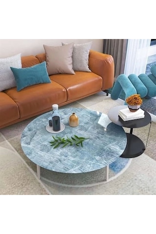 Mermer Desenli Masa Tezgah Mutfak Su Geçirmez Yapışkanlı Folyo Sticker Mavi 5x0,6m Diğer