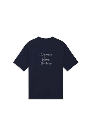 American Rag Cie Navy 100% Pamuk Ribanalı Le T - Shirt: 'not From Paris Madame' Sloganı İle Şık Ve Rahat Lacivert
